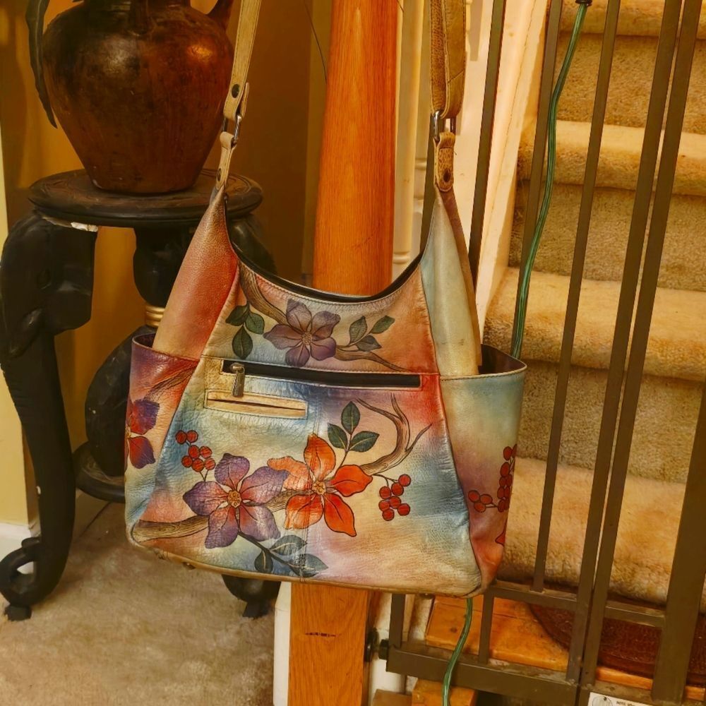 ANUSCHKA HAND PAINTED LEATHER SATCHEL/SHOULDER BAG